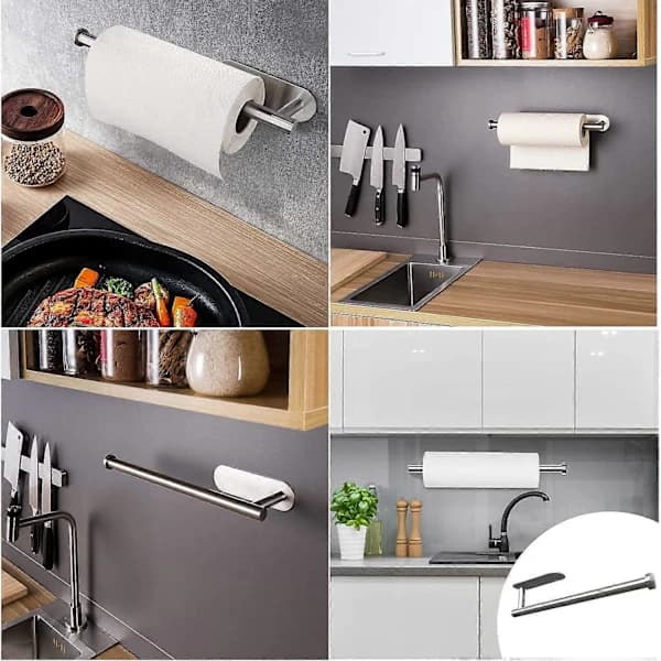 Kitchen Roll Holder Wall Without Drilling, Practical Roll Holder Kitchen Brushed Stainless Steel, Baking Paper Holder, Kitchen Roll Holder Silver 33.6CM-FY-