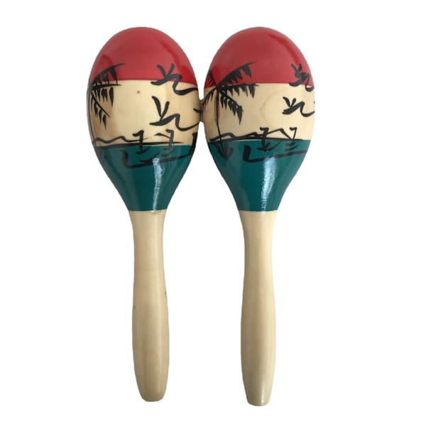 Længde 24 cm - Par af farvede maracas - Naturligt lakeret træ -