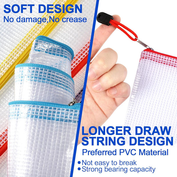 24 st Plastfickor, Mesh Dokument Zip Lock -påsar A4-mappfil Zip-påsar Dragkedjade plånböcker för skolmaterial Kontorsläxor Reseförvaring 1