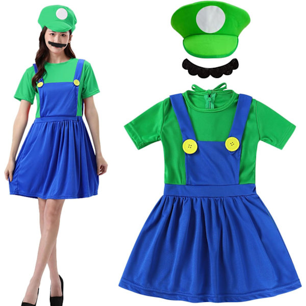 Luigi-kostymset, Luigi-kostym, Bros, Maskeraddräkt, Kvinnor, Män, Outfit för jul, karneval, maskerad Vuxen-kvinna-grön Adult-women-green Adult-women-green XL