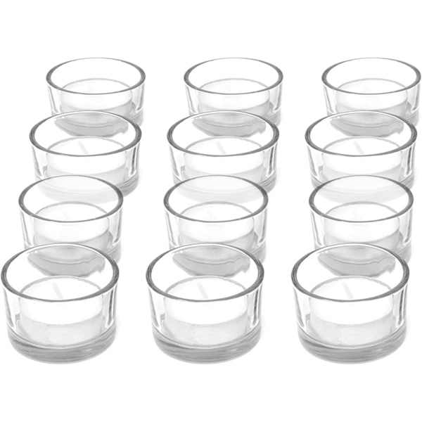 Cirkulära värmeljushållare - Set om 12 | Perfekt för bröllop, heminredning, fester, bordsdekorationer och presenter | Klart glas | Modern design |