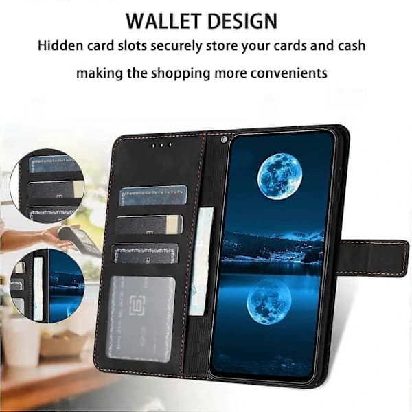 (Pow Yeah!) For Samsung Galaxy A17 5G Case Solid Color Leather Wallet Protective Phone Cover Black-FY-