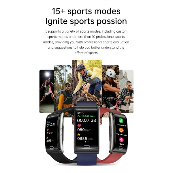 Ny E600 Blodsukker Puls Blodtrykksmåler Helse-EKG+PPG Smartklokke IP68 Vanntett Sport Smartklokke Blue