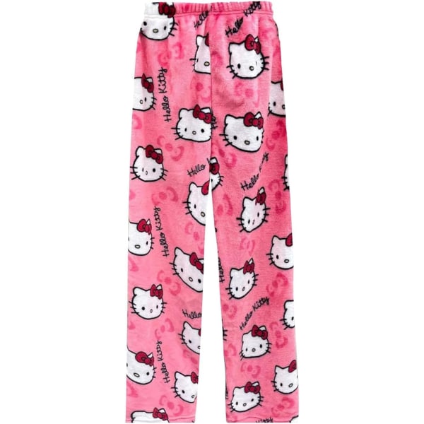 Söta tecknade pyjamasbyxor för kvinnor med tryck överallt, flanellpyjamas, varma hemmakläder, graffitibyxor XXL