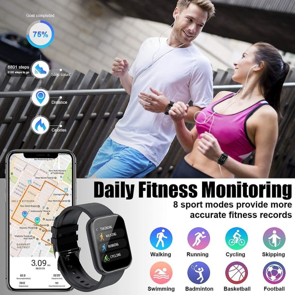 Smartwatch, Bluetooth-smartwatch för Android- och iOS-telefoner, IP67 vattentät fitnessklocka smartklocka pekskärm sport