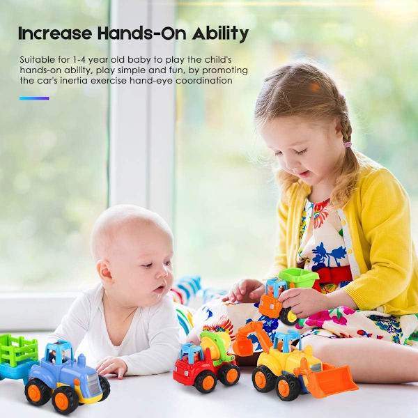 Baby Push and Go Friktionsautot Leikkiautot Traktori Bulldoseri Dumper Betonivaunu Rakennusajoneuvot Leikkiautot Pojille Tytöille Lapsille Lahja
