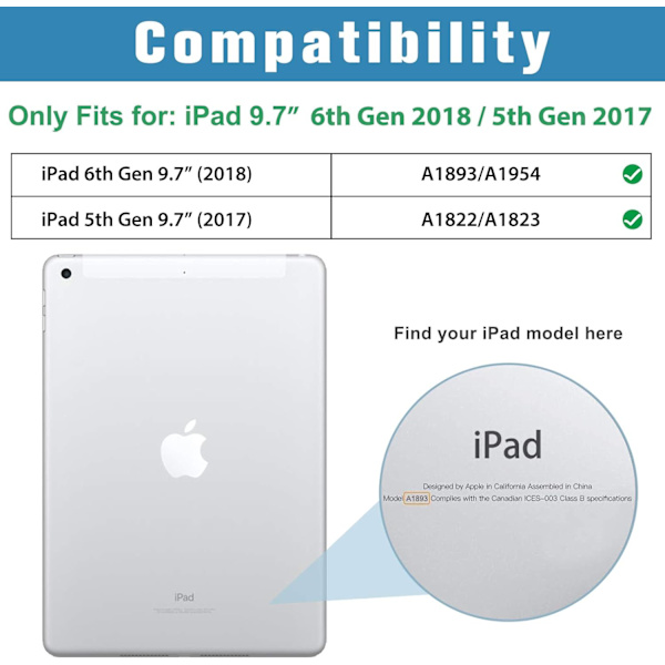 Slim Smart Case för iPad 9.7\" 6:e/5:e generationen 2018 2017 - Lättviktsfodral-FY-