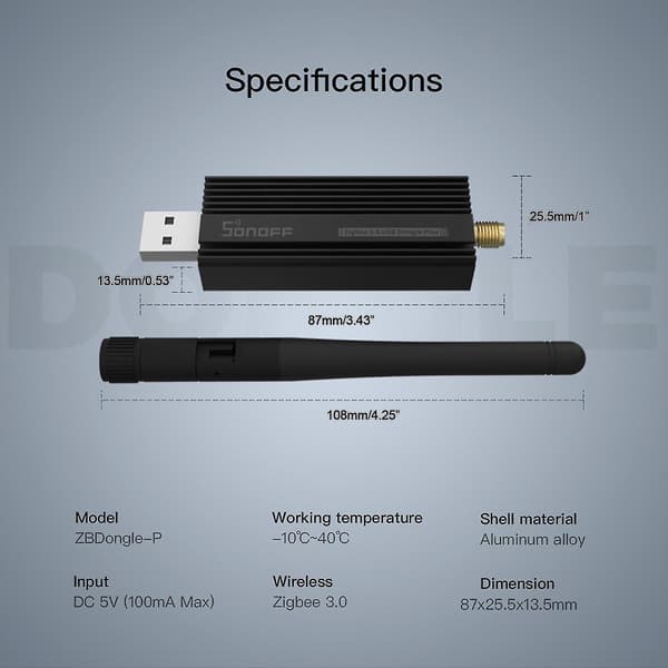 Zbdongle-p Universal Zigbee 3.0 Gateways til Smart Home Zigbee Bridge USB Dongle Plus Wireelss Adapter med antenne til hjemmeassistenter