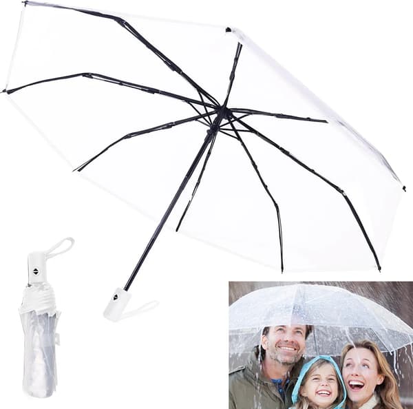 Foldable Transparent Umbrella, Waterproof and Windproof Pocket Umbrella, Automatic Open and Close, Clear View-FY-