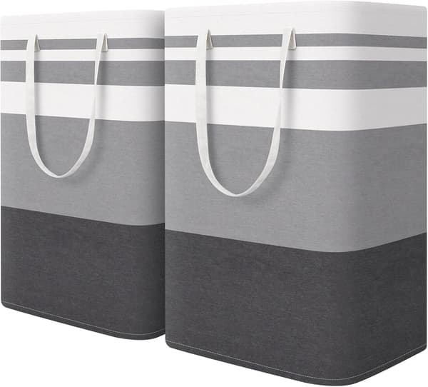 2-pack Large Laundry Hamper, Waterproof, Freestanding Laundry Basket, Foldable Tall Clothes Hamper with Extended Handles (Gradient Gray, 75L)-FY-