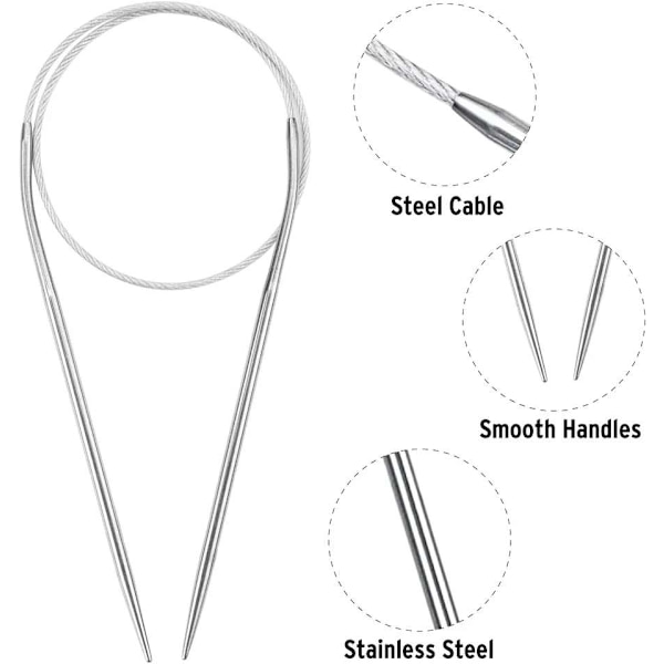 11 pcs Needles 65cm, Circular Needles, Tools for Knitting Projects Silver-FY-