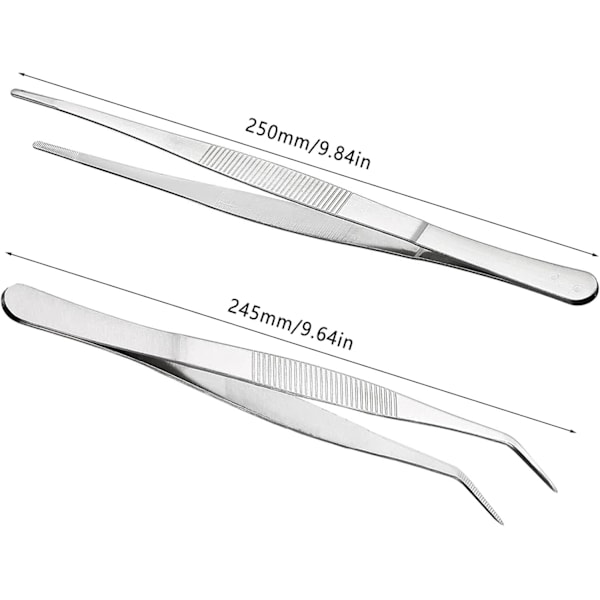 Lange rette pinsetter bøyde pinsetter butte pinsetter rustfritt stål (2 stk)-Po-