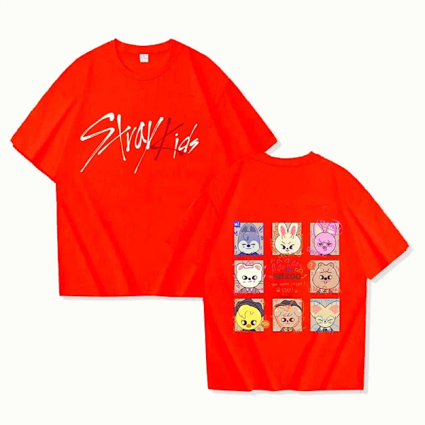 Uusi Stray Kids -painettu naisten T-paita, miesten muoti, lyhythihainen, rento kesä, naisten topit, T-paidat TL45-punainen TL45-punainen TL45-red M