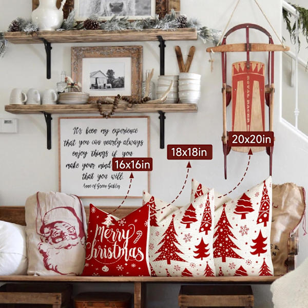 Jul Kuddfodral 40x40 Set om 4 Kuddfodral 40x40 Jultomte Älg Bomull och Linne Dekorativt Örngott för Juldekoration 40 x 40 cm - Po-