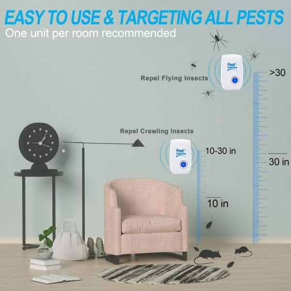 Ultraljudsavvisare, ultraljudsavvisare för råttor, spindlar, möss, myror, kackerlackor, vägglöss och andra gnagare (4 enheter)