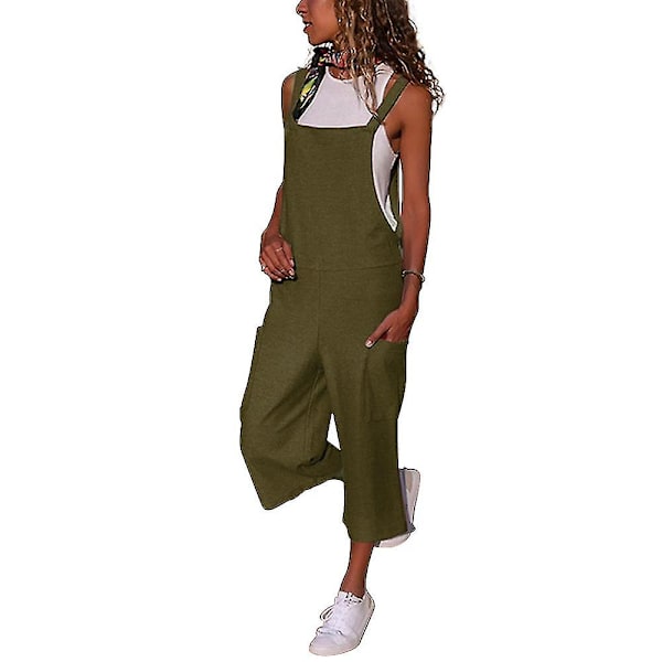 Kvinnor Lösa byxbyxor Jumpsuit Sommar Casual Ärmlösa fickor Romper Overall Playsuit