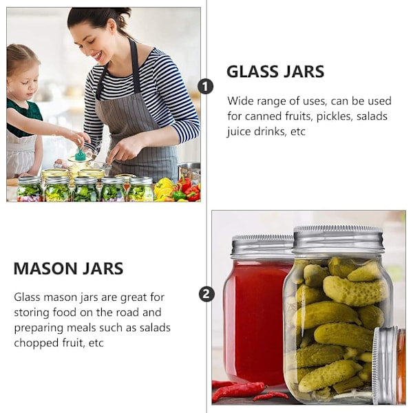 6-pack glasburkar med vanlig öppning, genomskinliga glasburkar med lock för försegling, torr mat, snacks, godis, gör-det-själv-projekt (16 oz)