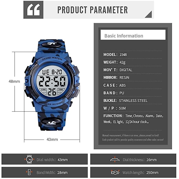 Digital Sport Vanntett Elektronisk Barnklokker Barnklokker Vekkarklokke 12/24 H Stoppur Kalender Gutt Jente Armbåndsur