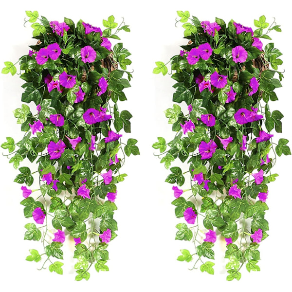 2 stk. kunstige Wisteria Vinranke kunstige planter falske blomster hængende plante væg hjem balkon kurv dekor til boligindretning 90 cm (lilla-grøn blomst)