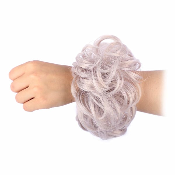 1 stk. Messy Hair Bun Hair Scrunchies Extension Curly Wavy Messy Syntetisk Chignon til kvinder Updo Hairpiece Silver Grey