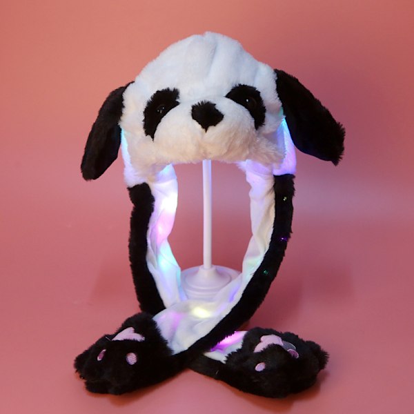 Pehmeä ja lämmin pupuhattu, LED-valo hyppää Luminous Panda Hat