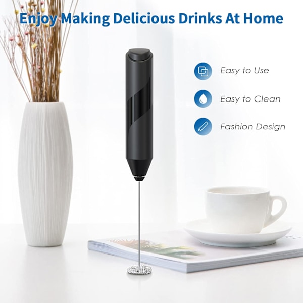 Elektrisk mjölkskummare, portabel mini-drinkmixer/kaffeskummare/mjölkskummare för cappuccino, frappe, varm choklad (Svart)