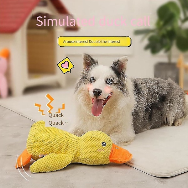 Blød hund beroligende and søde ingen fyld and med blød pibe hund plystofdyr tyggelegetøj til store og små hunde yellow