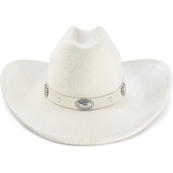Cowboyhatt för Kvinnor och Män med Formbar Bred Brim - Filt Cattleman Western Hattar Elfenbensvit Ivory White L XL