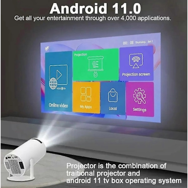 5G 4K Projektor Smart HD LED WiFi Bluetooth HDMI. USB Android Hjemmekino