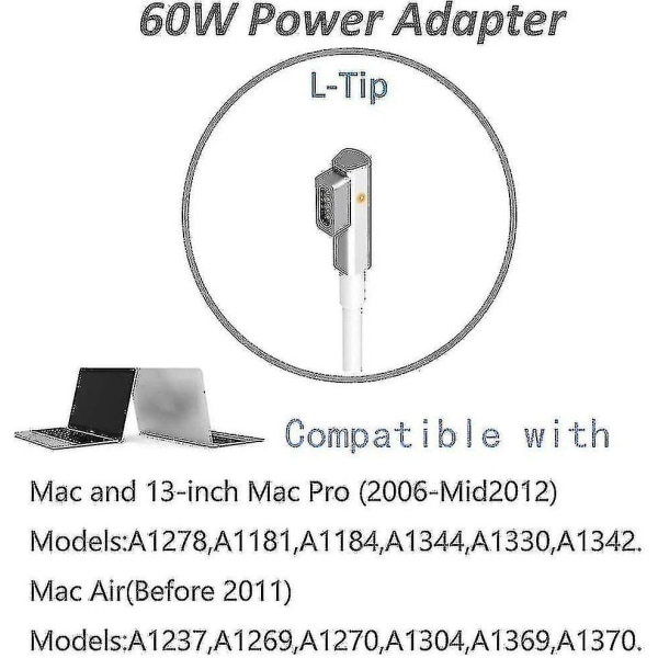 60w Macbook Pro-laddare - Ersättning 60w L-tips Macbook-laddare för gamla Macbook Pro 13 tum - Universell nätadapter kompatibel med Macbook Pro 13 I