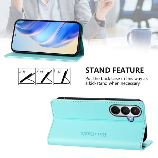 Samsung Galaxy S26 5G Case Cover with Dual Foldable Magnetic Suction Function in RFID Leather-FY- Mintgrön