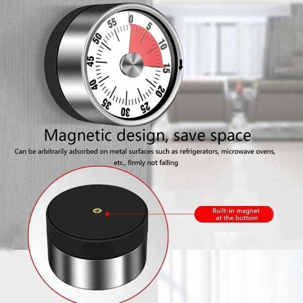 Magnetisk metallmekanisk timer Multipurpose Mini Timer för hemlagning White