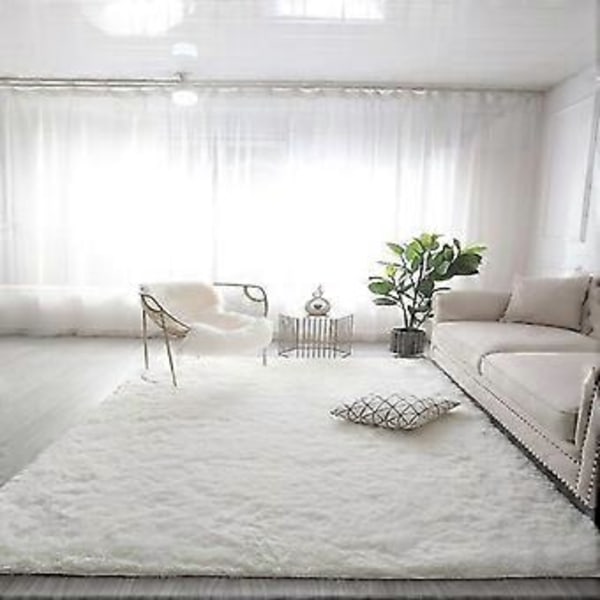 Stor plysset tæppe stue dekoration fluffy tæppe tykt soveværelse tæppe skridsikkert gulv blødt lounge tæppe ensfarvet tæppe (140X200cm(55X78.7In) hvid)