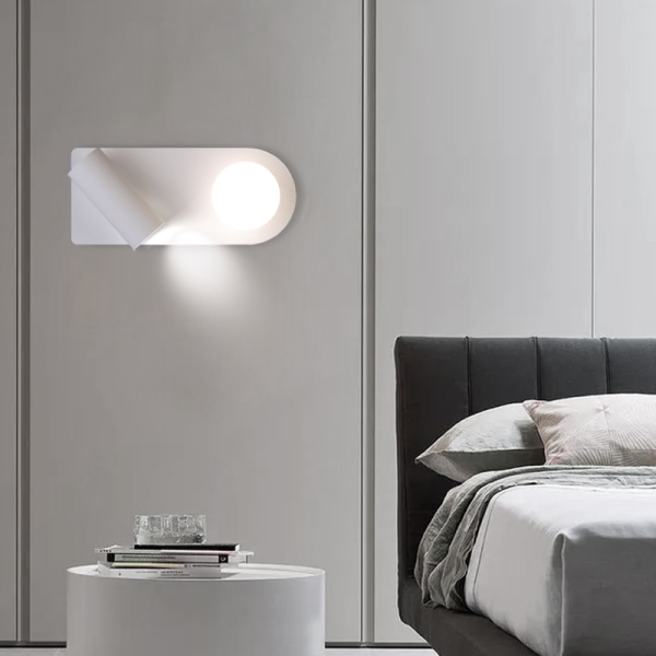 Sänglampa med 350° rotationsjustering, miniprojektor, dimbar modern LED-vägglampa, smal metallvägglampa