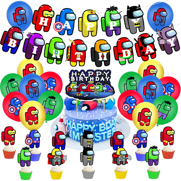 Superhjälte-temafest bland oss ​​set tårtinsats Flaggbannerkombinationsballonger (FMY) set 6
