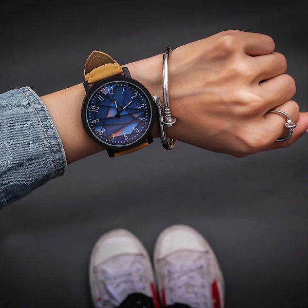 Mote Casual Steampunk Klokker Menn Brunt Lærrem Kvarts Armbåndsur Mann Trefinish Klokke Drop Reloj Hombre 2021 cubebrown