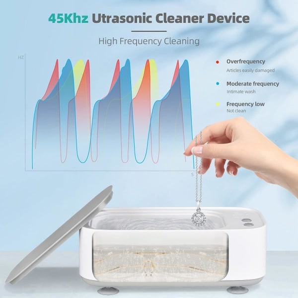 Ultraljudsrengöring (vit) för glasögon 45000Hz, ultraljudsrengörare 3