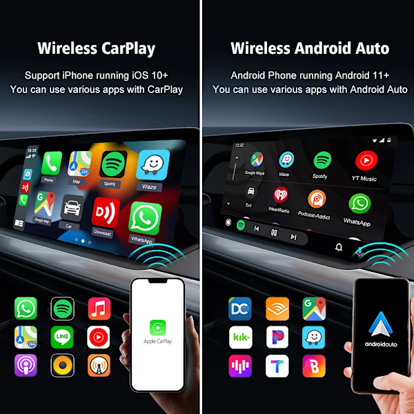 CarlinKit 5.0 Trådløs CarPlay Trådløs Android Auto Box 2.4G og 5.8Ghz WiFi BT Automatisk Forbindelse Plug and Play Til Trådløs AA CP Biler