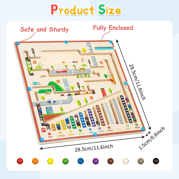 Montessori leksak från 3 4 5 6 år, magnetspel labyrint för att lära sig färger och siffror, magnetisk stadslabyrint, träleksak, barn resespel Stad