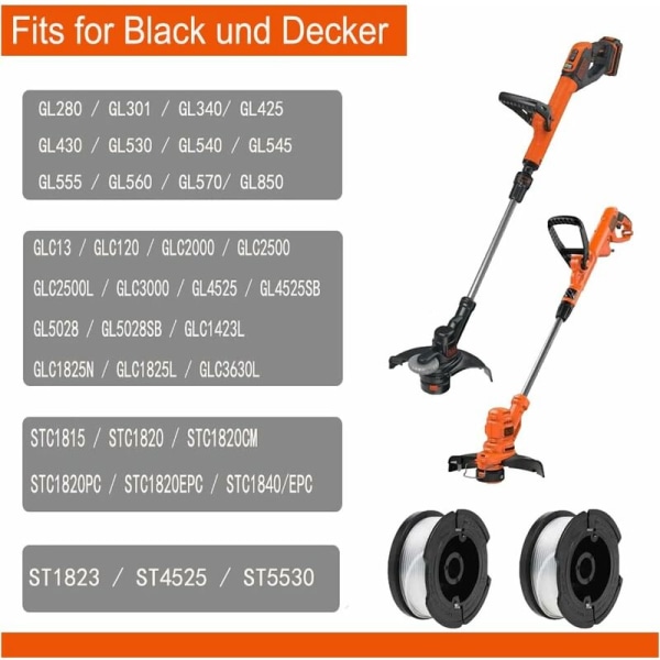 Nylon strengetrimmer erstatningsspole svart og decker A6481 A6485 AF-100 (strenglengde 9,1 m diameter ⌀1,65 mm) (Black & Decker AF-100, 4 stykker)