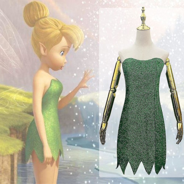 Anime Uusi Pixie Keijuasu Tinker Bell Aikuisten Vihreä Mekko Tinkerbell Halloween-juhlat Seksi Cosplay Mini-mekot Ja Peruukki Dress S