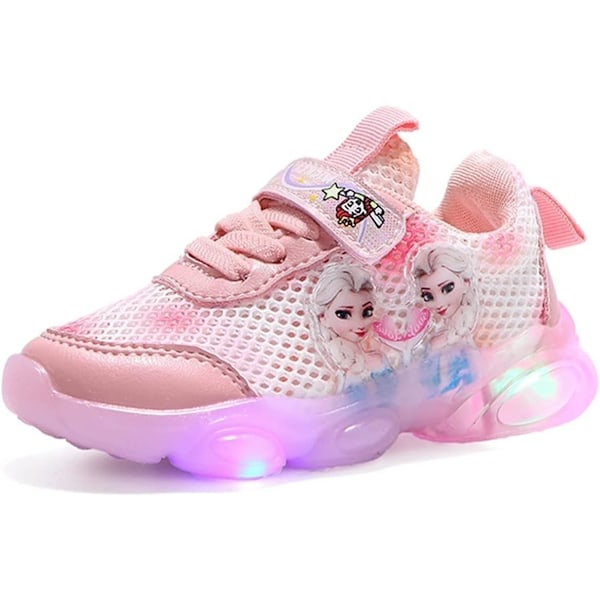 Princess Elsa Piger Glow Sko Børn LED Sneakers Letvægtsnet Rosa Pink Pink 25