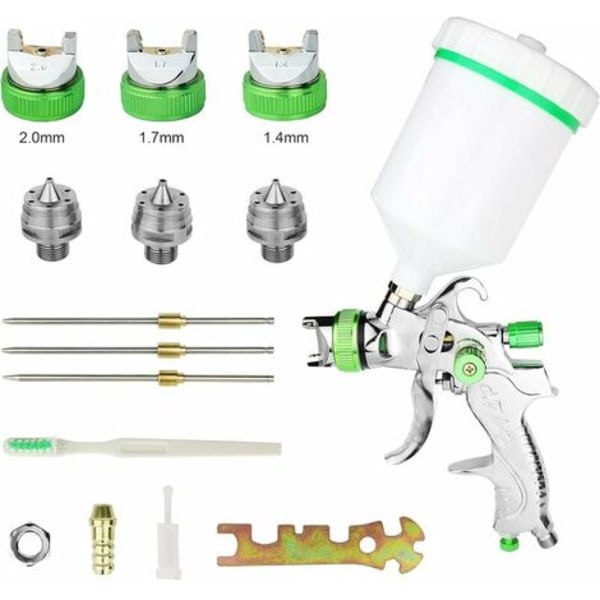 HVLP Professional 600cc färgsprutpistol med 3 munstycken 1,4 mm 1,7 mm 2,0 mm, HVLP Gravity Feed Air Spray Gun Bilmöbler