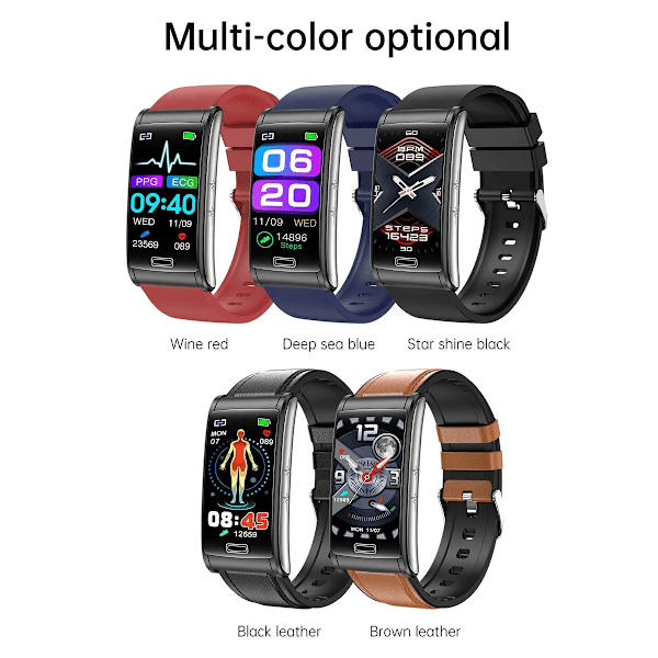 Ny E600 Blodsocker Puls Blodtrycksmätare Hälso-EKG+PPG Smartklocka IP68 Vattentät Sport Smartwatch Blue