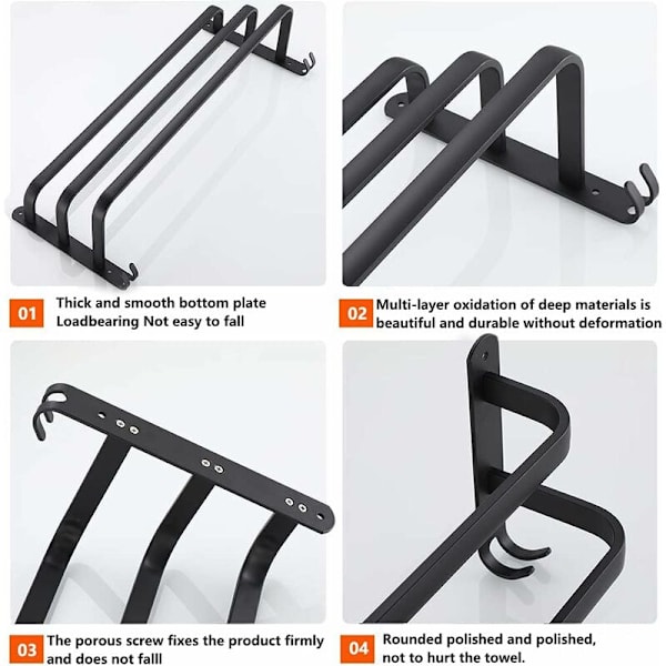 Veggmontert håndkleholder med trippelstenger 30 CM rustfritt stål håndkleholder, matt svart