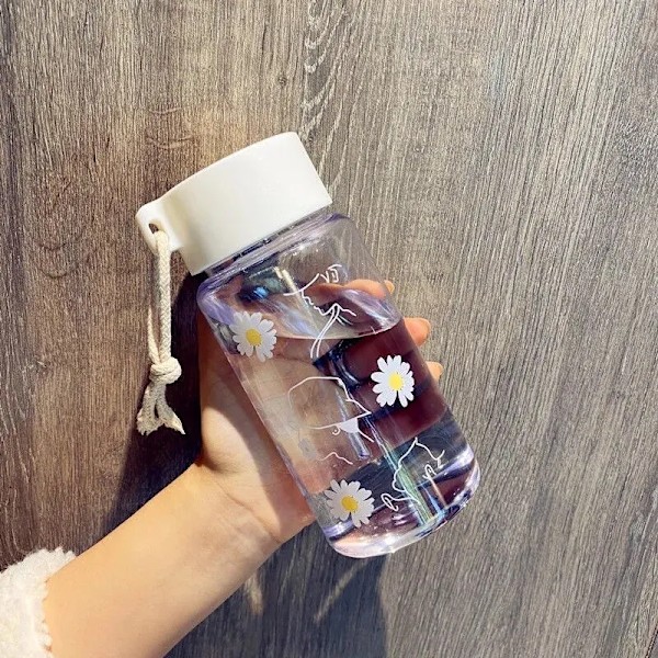 500 ml genomskinlig vattenflaska i plast, BPA-fri, bärbar utomhussportmugg, student Transparent 3 flower