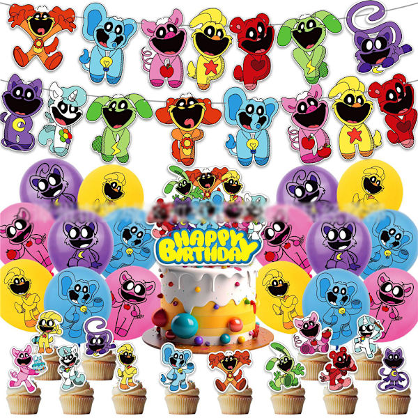 Smiling Critters Grattis på födelsedagen Party Supplies Ballonger + Banner + Cake Topper