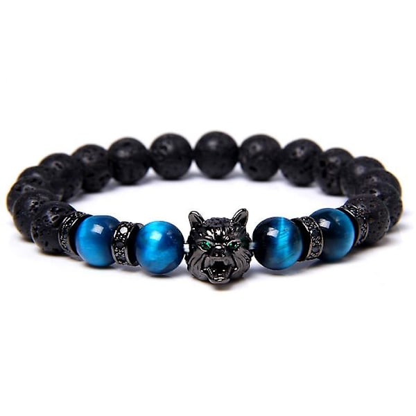 Tiger Eye Wolf Armbånd Stein Perle Agat Armbånd Herre Smykker Bursdagsgaver