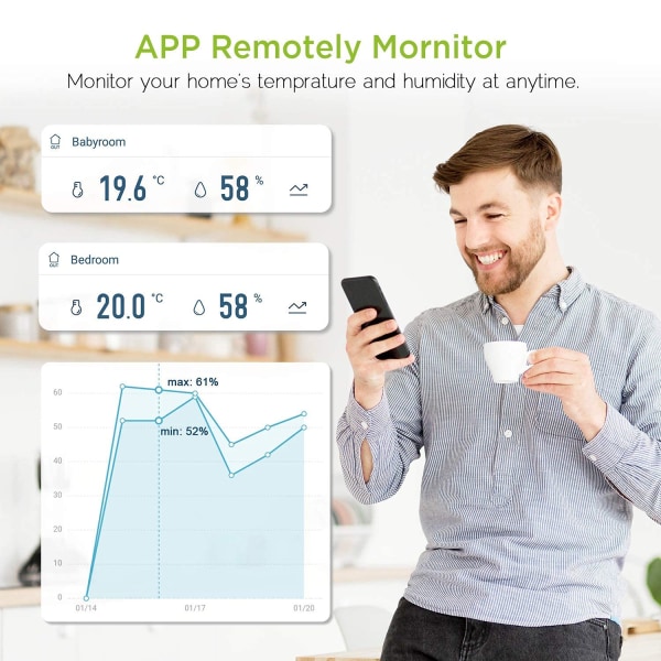 WiFi väderstation, WLAN trådlös inomhus utomhustermometer med 3 utomhussensorer, med LCD-skärm