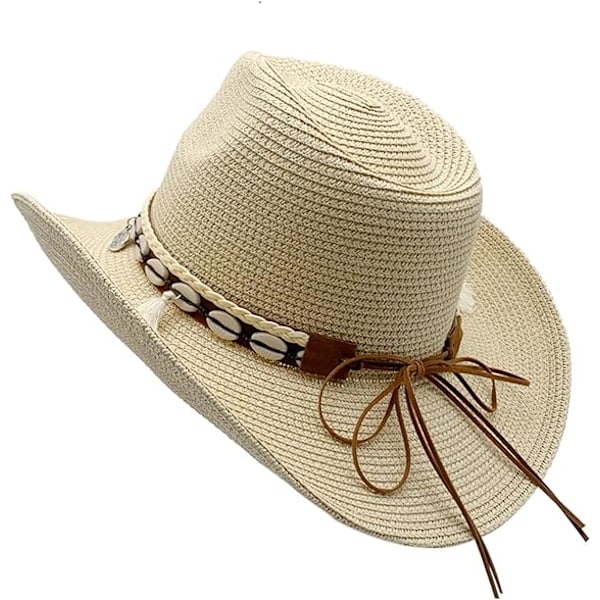 Western halm cowboyhatt dam strand solhatt herr bredbrättad hatt cowboyhatt sommar Panama hatt, beige